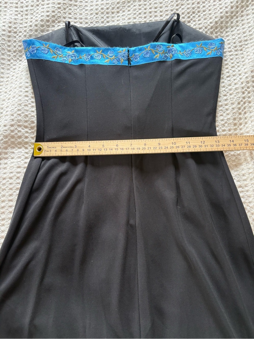 VTG Papell Boutique Evening Strapless Maxi Dress Size 6 Black W/ Blue Satin Trim - Picture 15 of 16